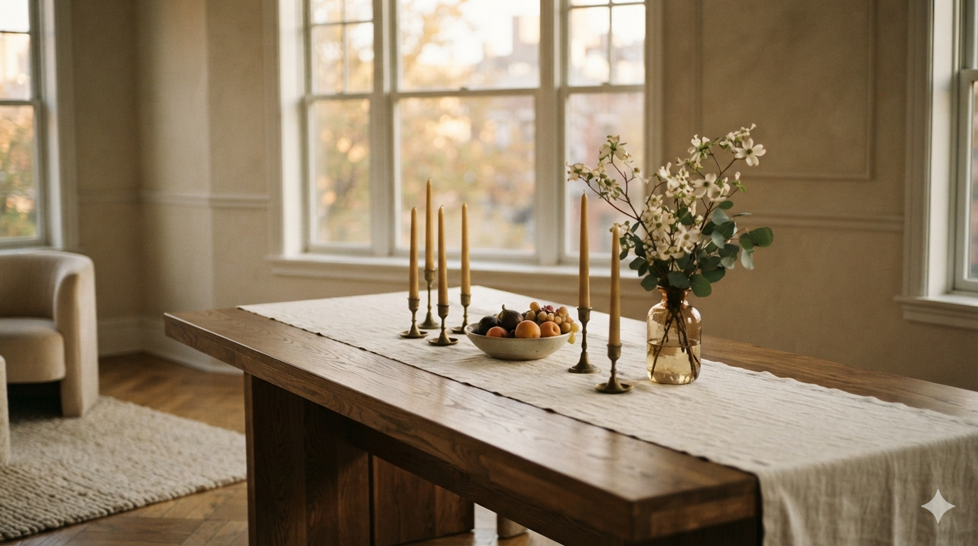 A carefully styled table set for one, arranged more for the photograph than the meal