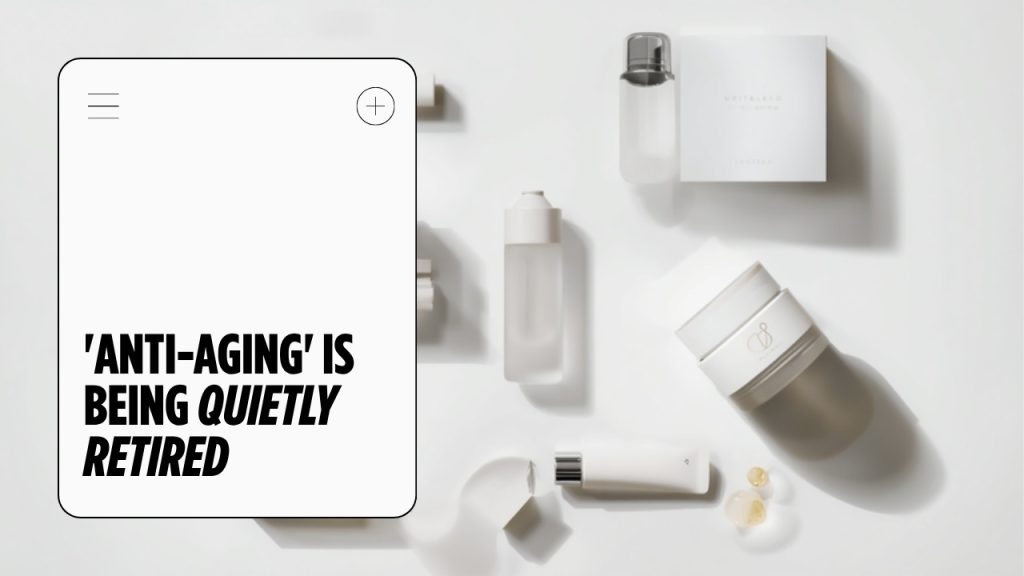 Anti-Aging Is Being Quietly Retired — editorial data card, cobalt accent, The Gilt