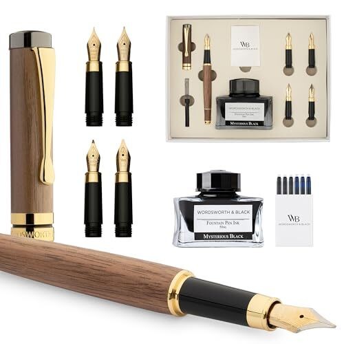 Wordsworth and Black fountain pen gift set with ink bottle and six cartridges