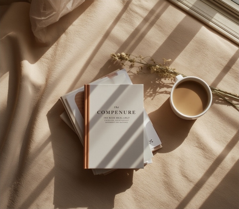 A small stack of books with a cup of coffee and dried flowers on warm linen, soft window light - the reinvention shelf