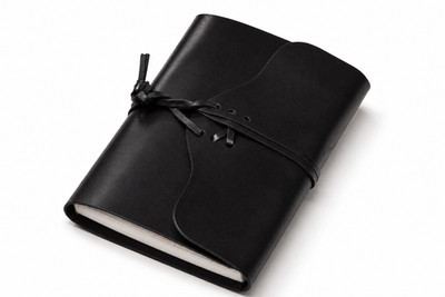 Handmade black leather A5 refillable travel journal